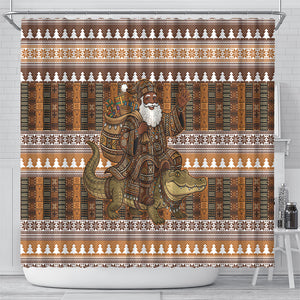 Mali Christmas Santa Nile Crocodile Shower Curtain Bogolanfini Mudcloth Inspired