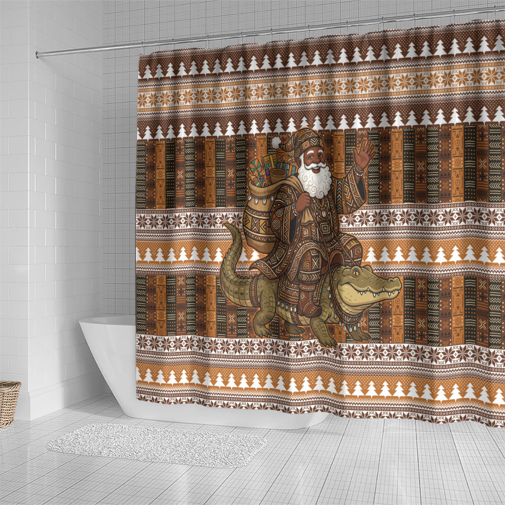 Mali Christmas Santa Nile Crocodile Shower Curtain Bogolanfini Mudcloth Inspired