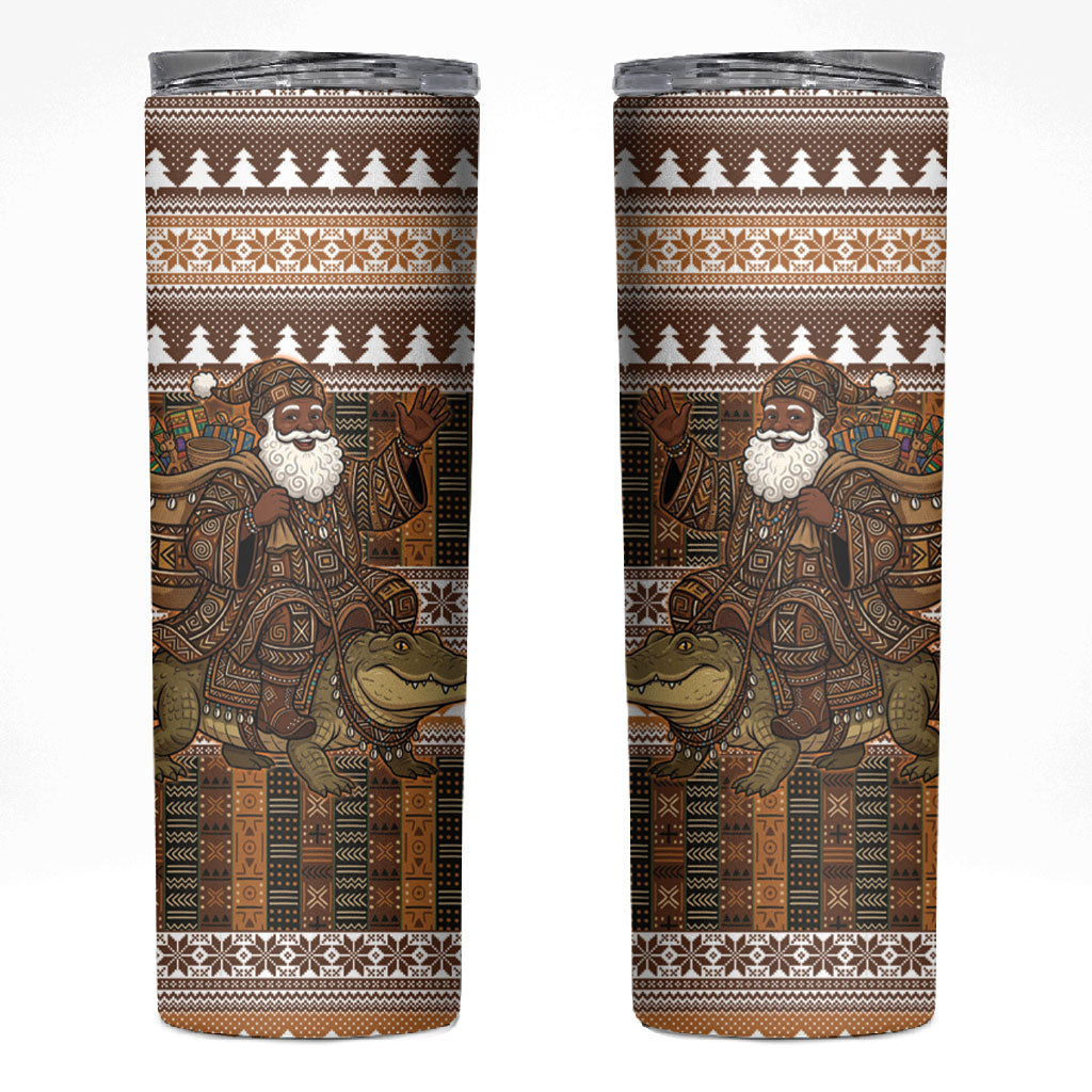 Mali Christmas Santa Nile Crocodile Skinny Tumbler Bogolanfini Mudcloth Inspired