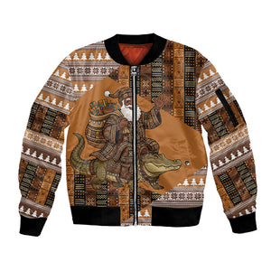 Mali Christmas Santa Nile Crocodile Sleeve Zip Bomber Jacket Bogolanfini Mudcloth Inspired