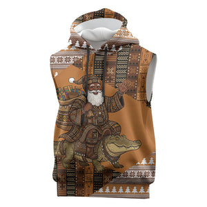 Mali Christmas Santa Nile Crocodile Sleeveless Hoodie Bogolanfini Mudcloth Inspired