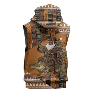 Mali Christmas Santa Nile Crocodile Sleeveless Hoodie Bogolanfini Mudcloth Inspired