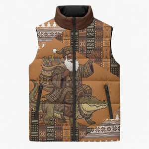 Mali Christmas Santa Nile Crocodile Sleeveless Puffer Jacket Bogolanfini Mudcloth Inspired