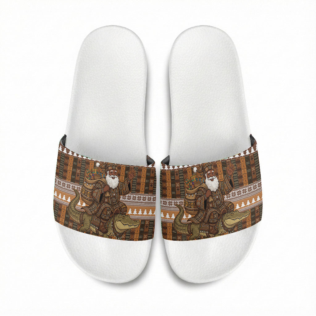 Mali Christmas Santa Nile Crocodile Slide Sandals Bogolanfini Mudcloth Inspired