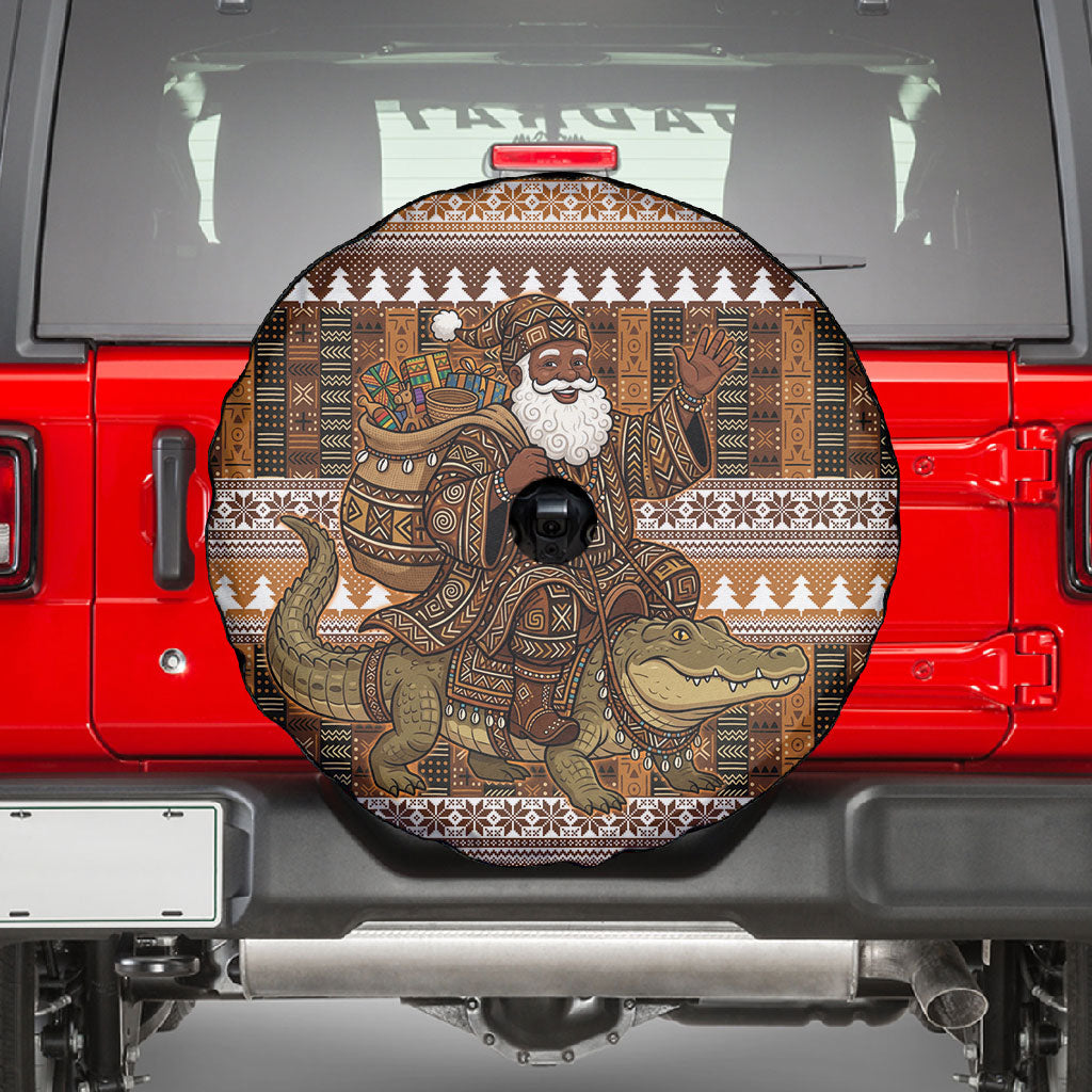Mali Christmas Santa Nile Crocodile Spare Tire Cover Bogolanfini Mudcloth Inspired