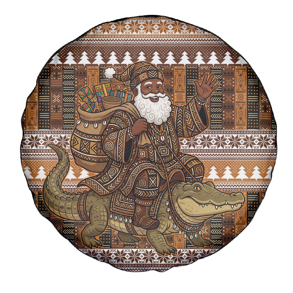 Mali Christmas Santa Nile Crocodile Spare Tire Cover Bogolanfini Mudcloth Inspired