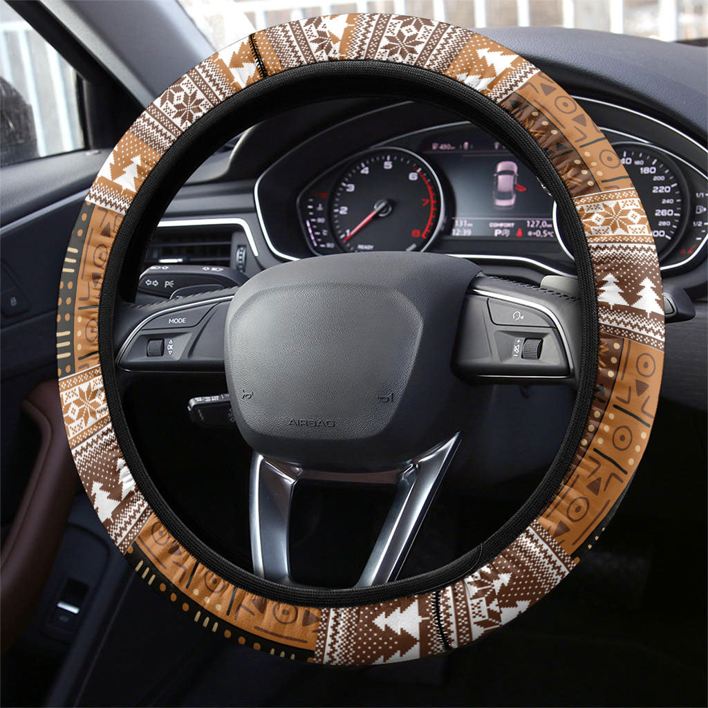 Mali Christmas Santa Nile Crocodile Steering Wheel Cover Bogolanfini Mudcloth Inspired