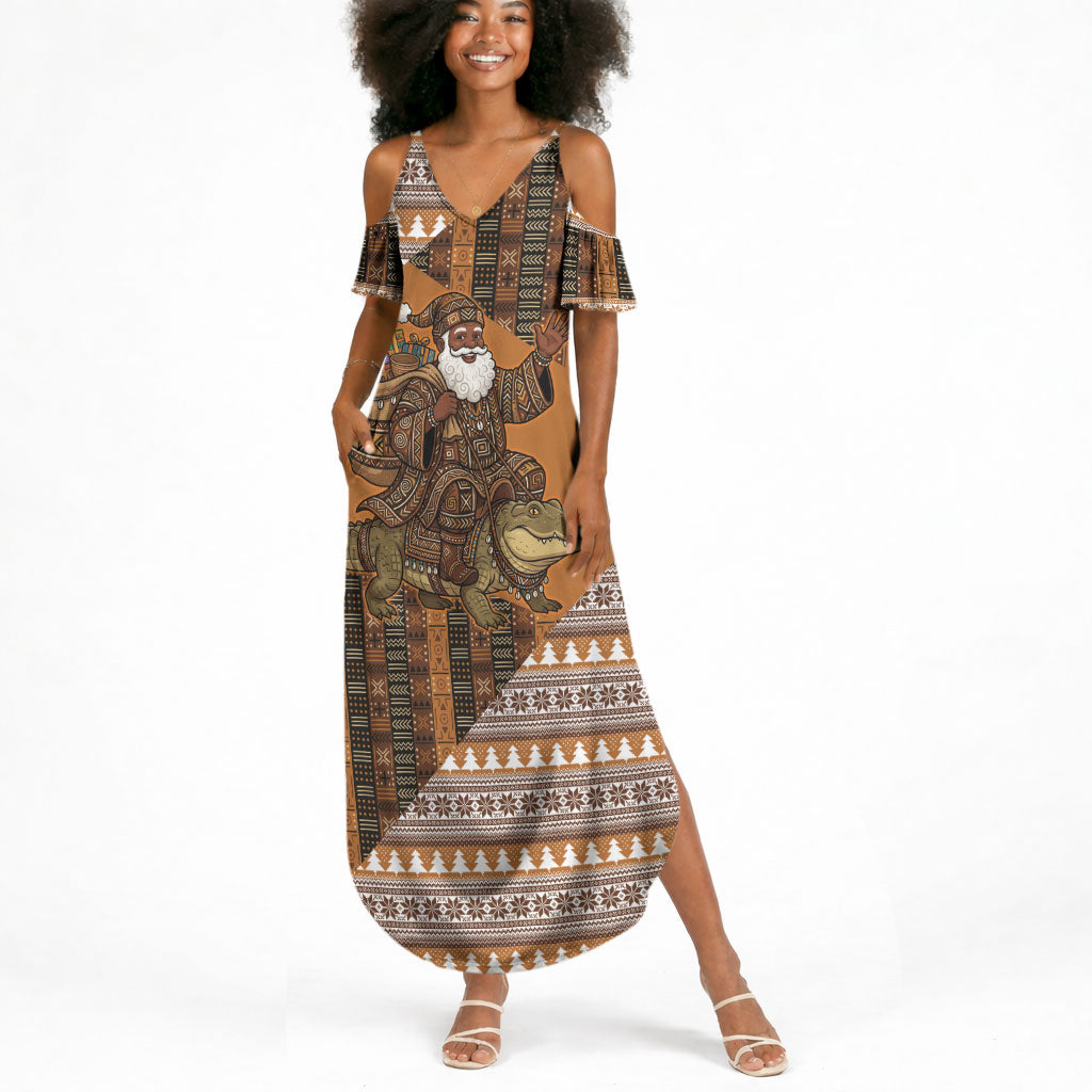Mali Christmas Santa Nile Crocodile Summer Maxi Dress Bogolanfini Mudcloth Inspired