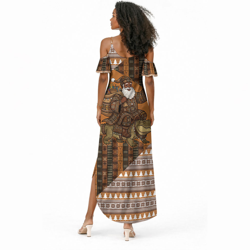 Mali Christmas Santa Nile Crocodile Summer Maxi Dress Bogolanfini Mudcloth Inspired