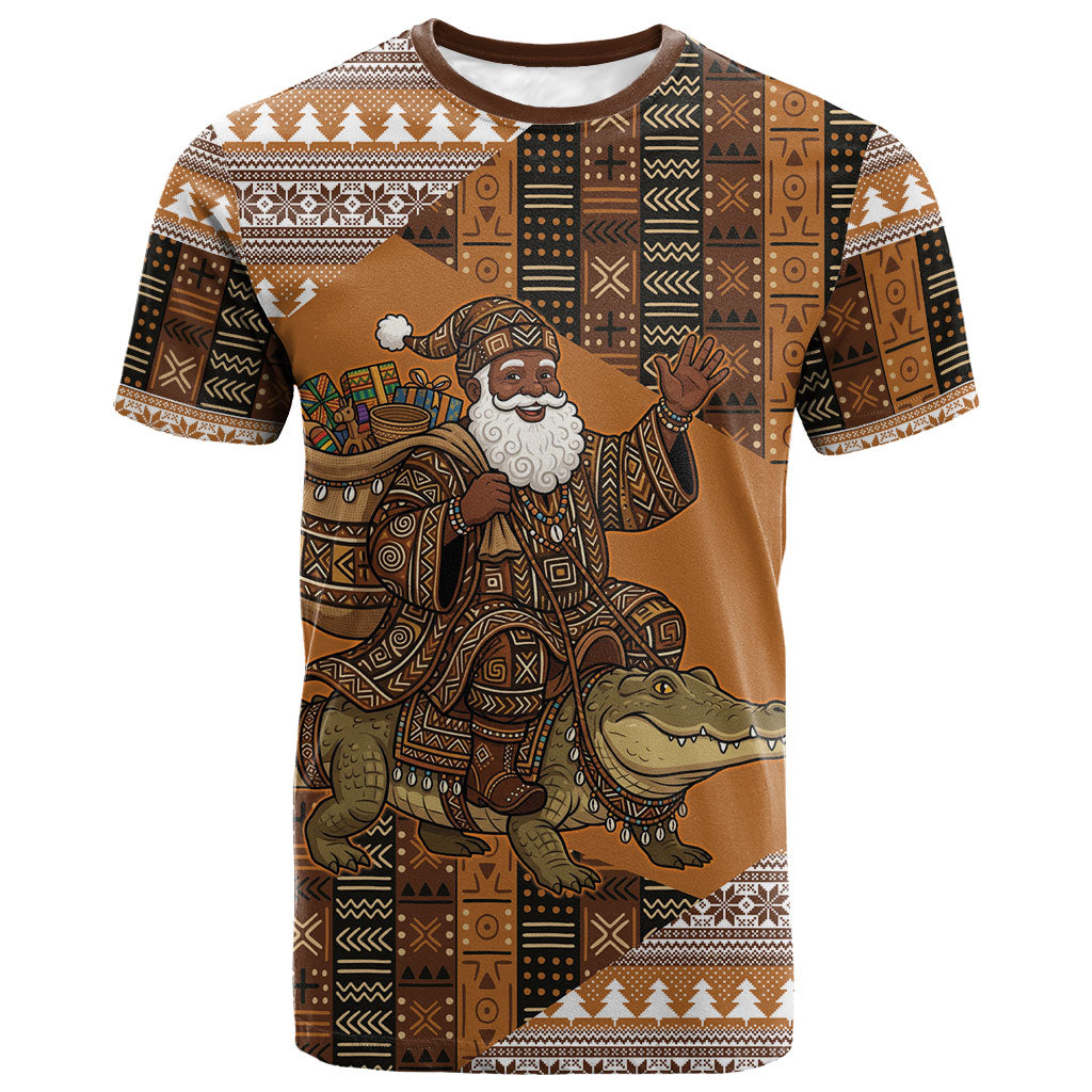 Mali Christmas Santa Nile Crocodile T shirt Bogolanfini Mudcloth Inspired