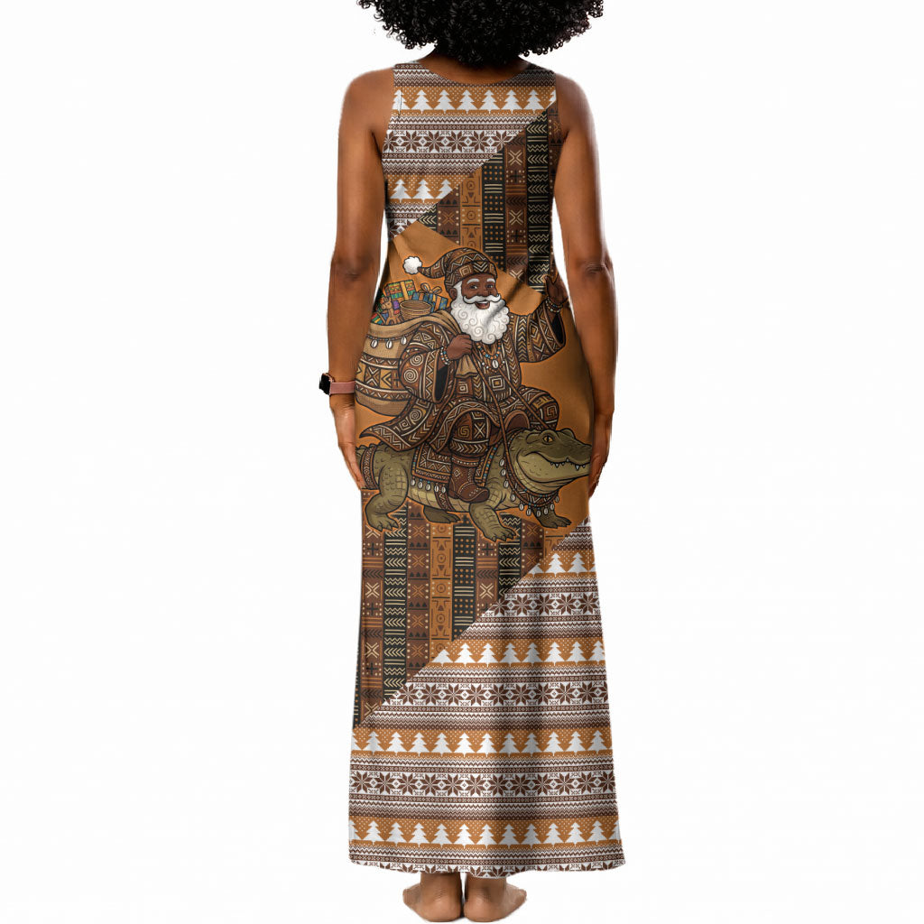 Mali Christmas Santa Nile Crocodile Tank Maxi Dress Bogolanfini Mudcloth Inspired