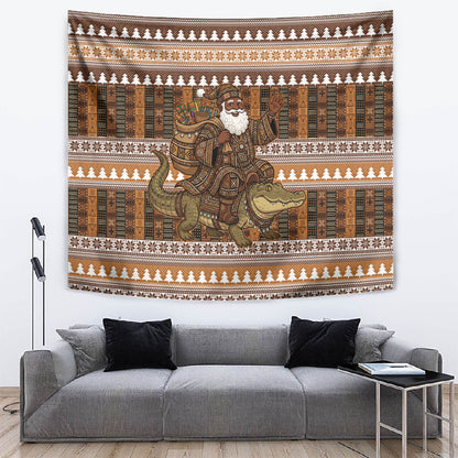 Mali Christmas Santa Nile Crocodile Tapestry Bogolanfini Mudcloth Inspired