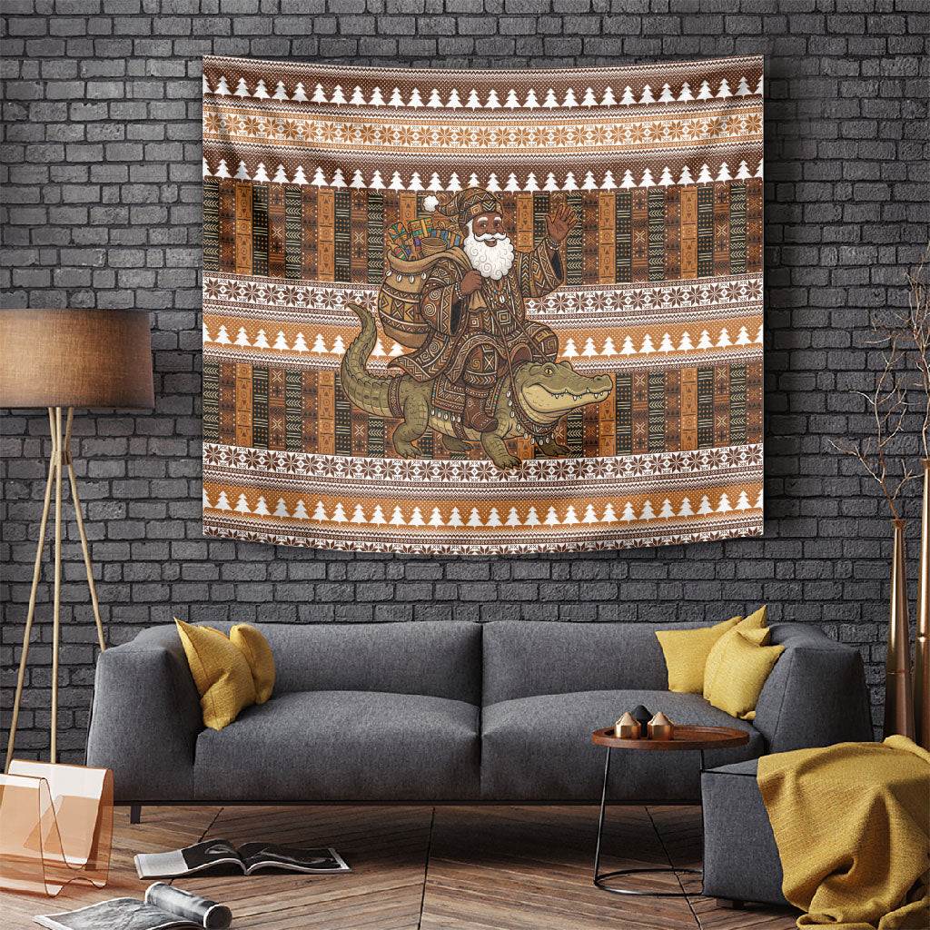 Mali Christmas Santa Nile Crocodile Tapestry Bogolanfini Mudcloth Inspired