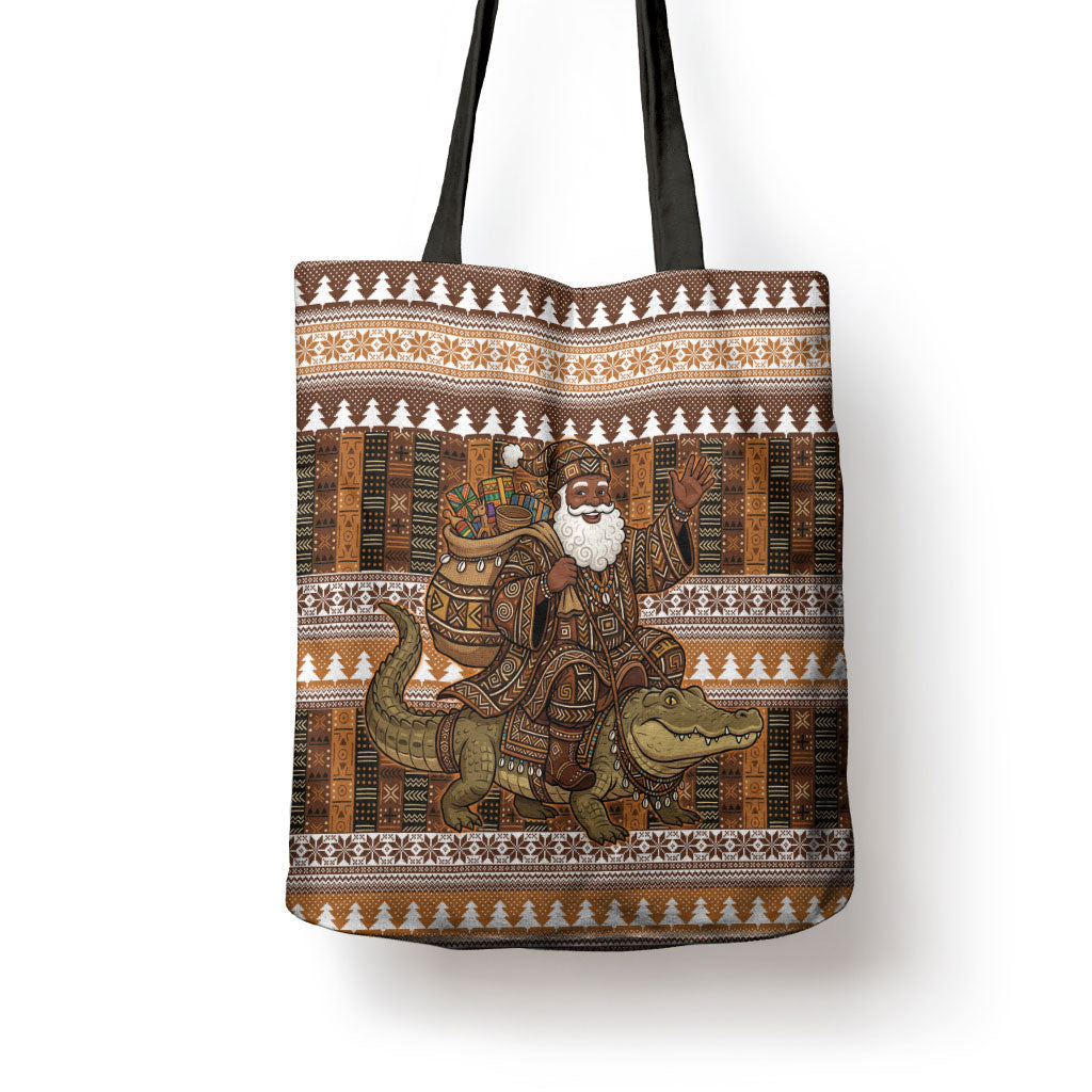 Mali Christmas Santa Nile Crocodile Tote Bag Bogolanfini Mudcloth Inspired