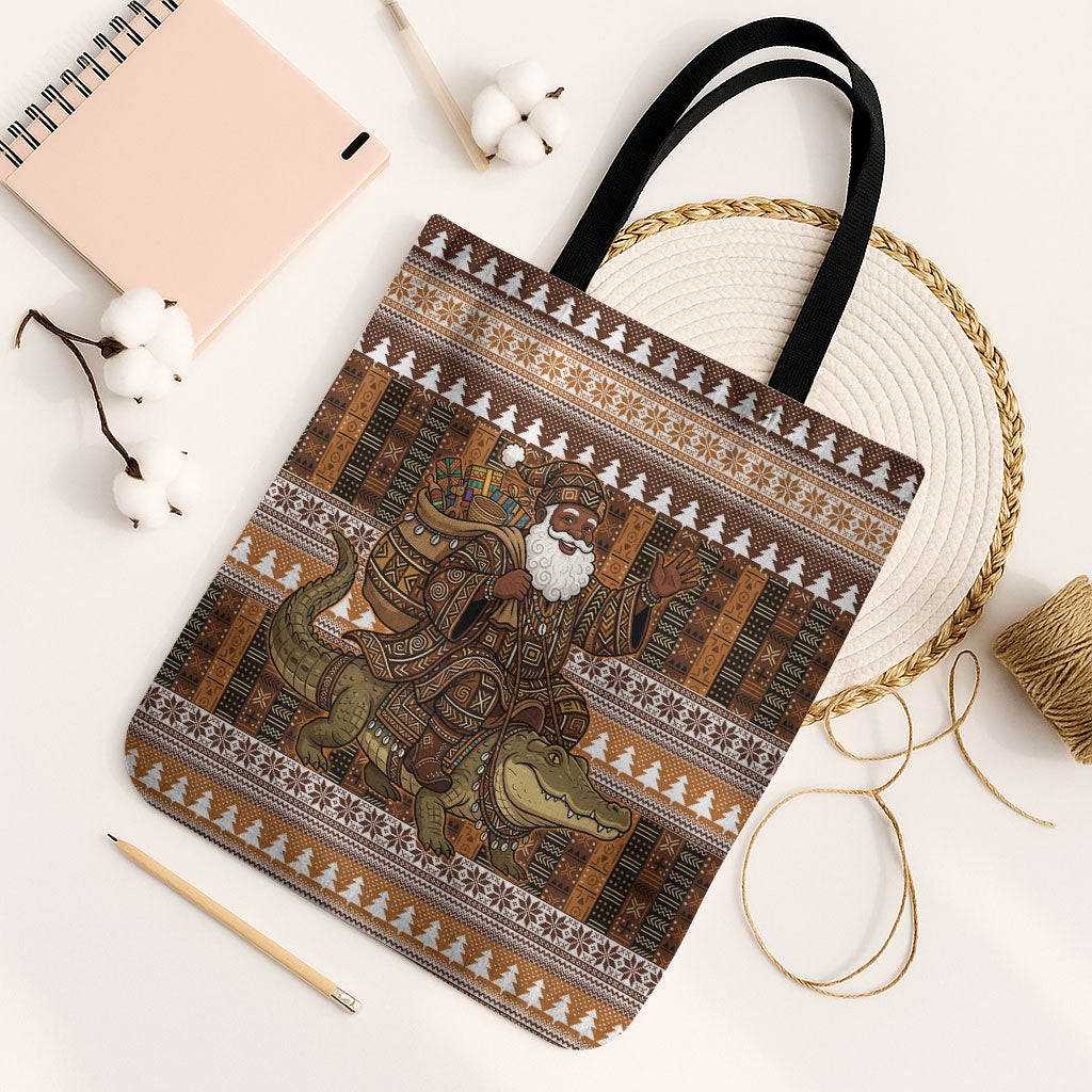 Mali Christmas Santa Nile Crocodile Tote Bag Bogolanfini Mudcloth Inspired