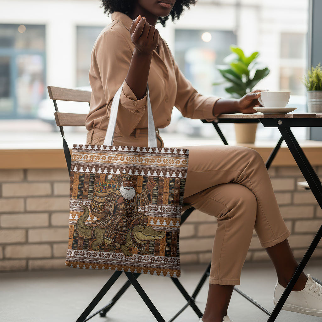 Mali Christmas Santa Nile Crocodile Tote Bag Bogolanfini Mudcloth Inspired