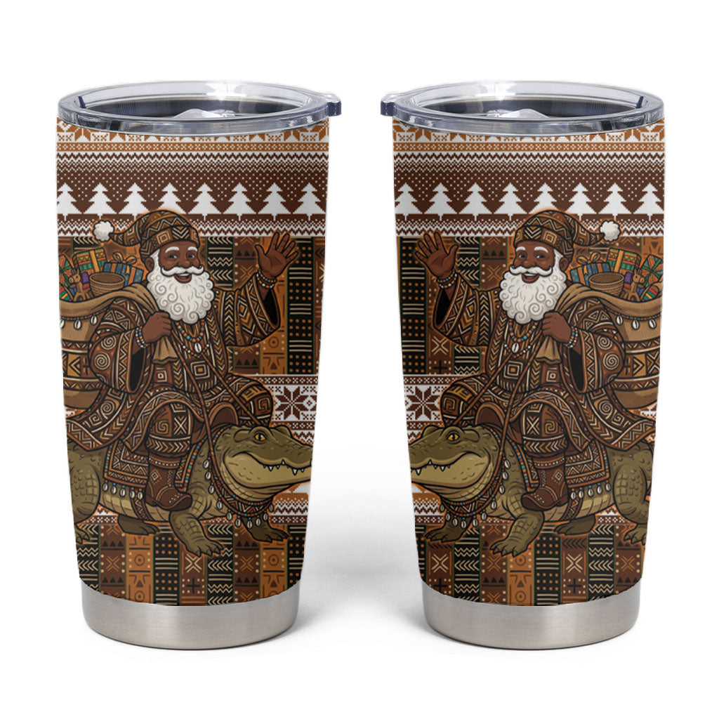 Mali Christmas Santa Nile Crocodile Tumbler Cup Bogolanfini Mudcloth Inspired