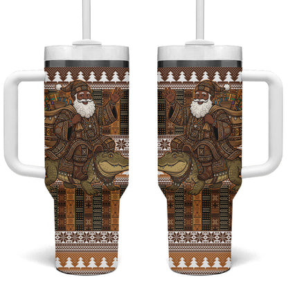 Mali Christmas Santa Nile Crocodile Tumbler With Handle Bogolanfini Mudcloth Inspired