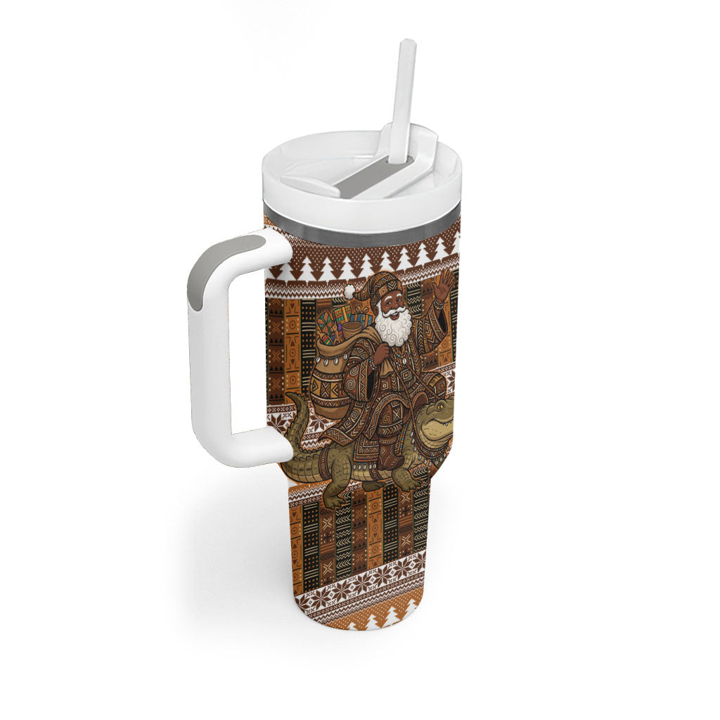 Mali Christmas Santa Nile Crocodile Tumbler With Handle Bogolanfini Mudcloth Inspired