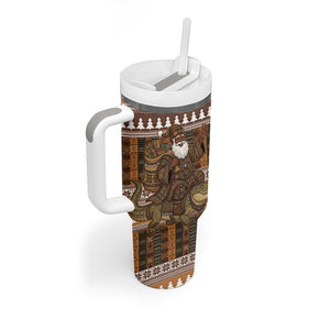 Mali Christmas Santa Nile Crocodile Tumbler With Handle Bogolanfini Mudcloth Inspired