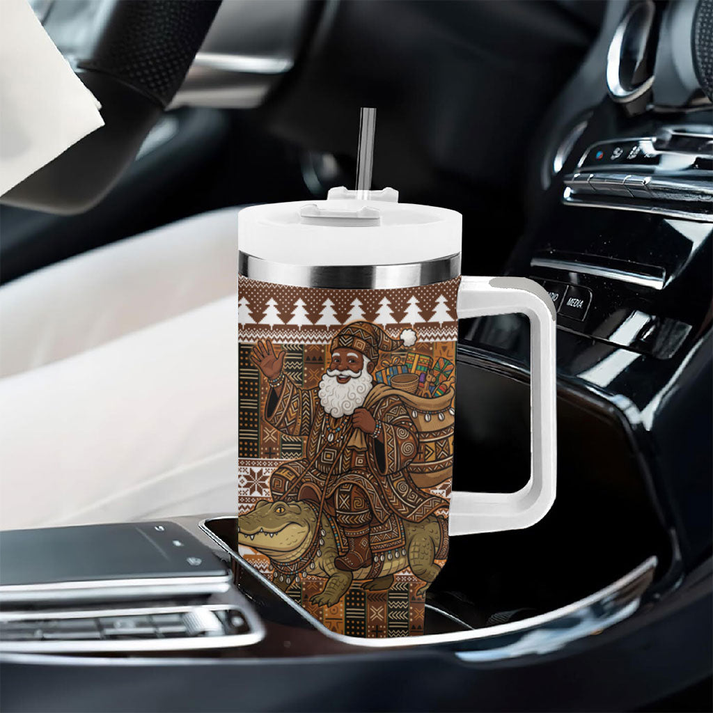 Mali Christmas Santa Nile Crocodile Tumbler With Handle Bogolanfini Mudcloth Inspired