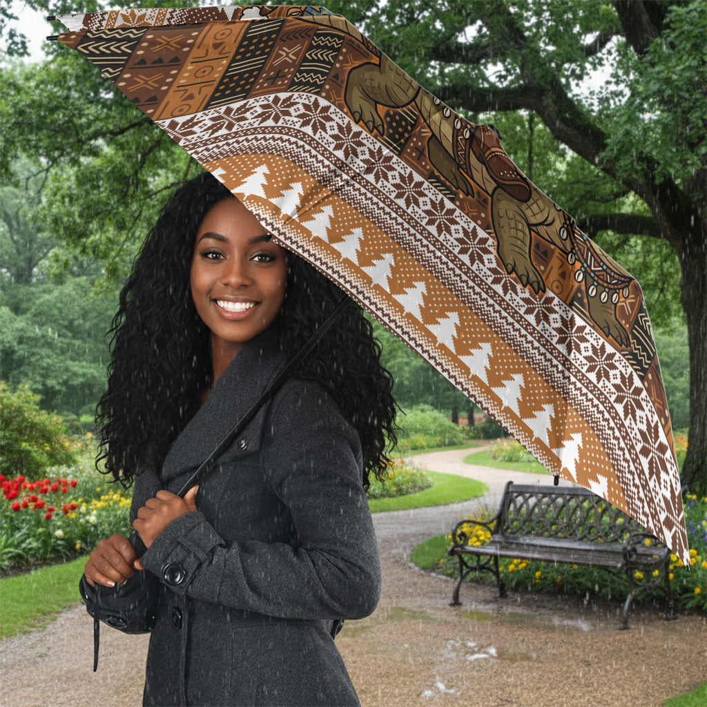 Mali Christmas Santa Nile Crocodile Umbrella Bogolanfini Mudcloth Inspired