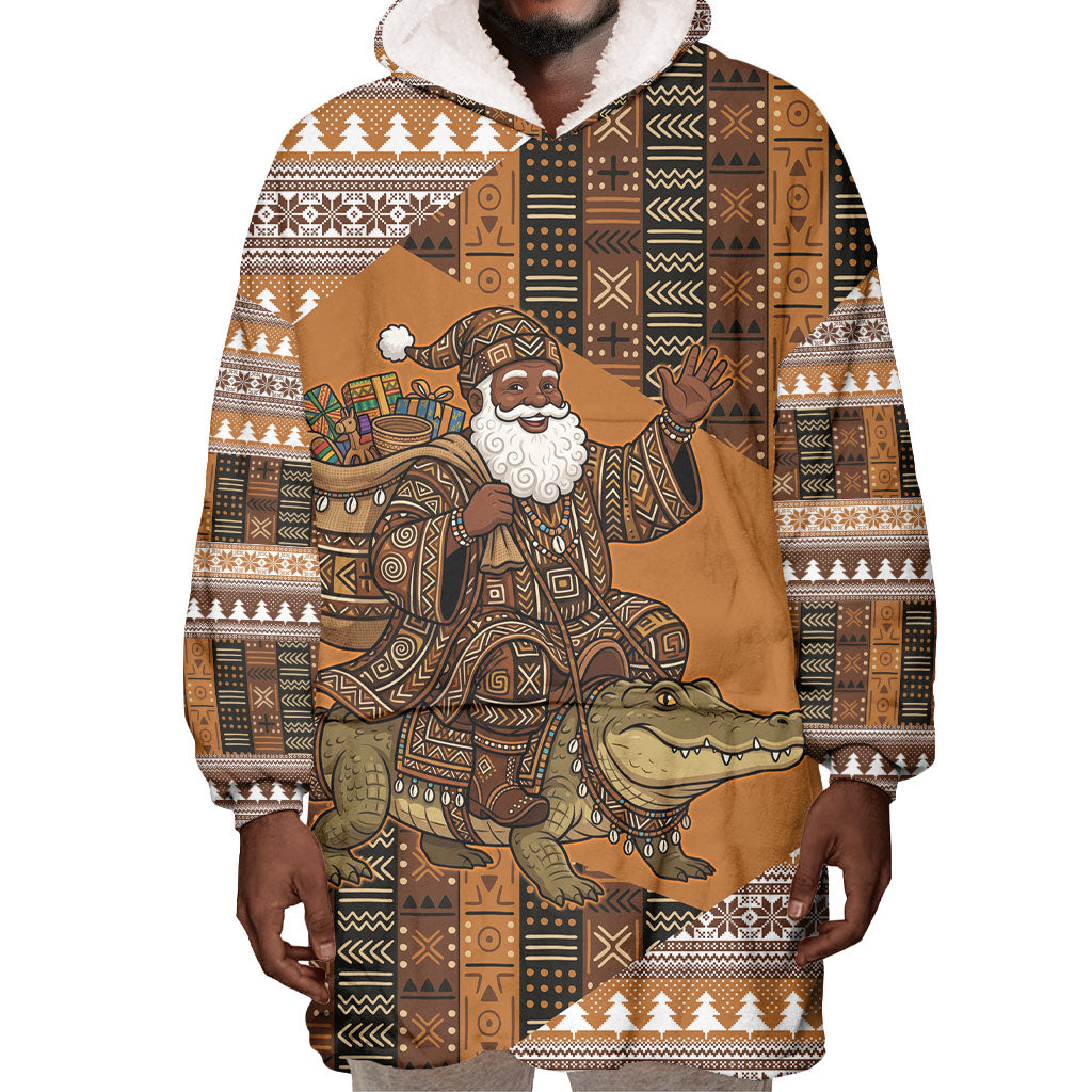 Mali Christmas Santa Nile Crocodile Wearable Blanket Hoodie Bogolanfini Mudcloth Inspired