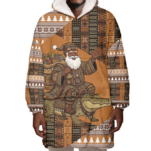 Mali Christmas Santa Nile Crocodile Wearable Blanket Hoodie Bogolanfini Mudcloth Inspired