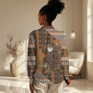 Mali Christmas Santa Nile Crocodile Women Casual Shirt Bogolanfini Mudcloth Inspired