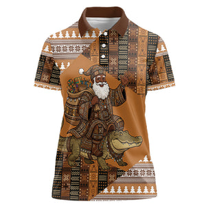 Mali Christmas Santa Nile Crocodile Women Polo Shirt Bogolanfini Mudcloth Inspired