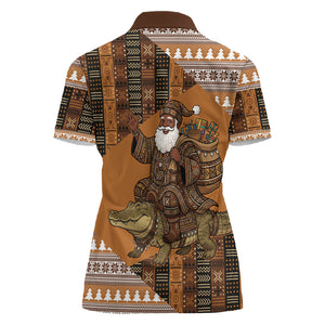 Mali Christmas Santa Nile Crocodile Women Polo Shirt Bogolanfini Mudcloth Inspired