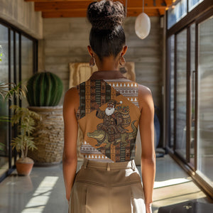 Mali Christmas Santa Nile Crocodile Women Sleeveless Polo Shirt Bogolanfini Mudcloth Inspired