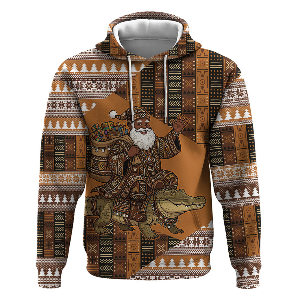 Mali Christmas Santa Nile Crocodile Zip Hoodie Bogolanfini Mudcloth Inspired