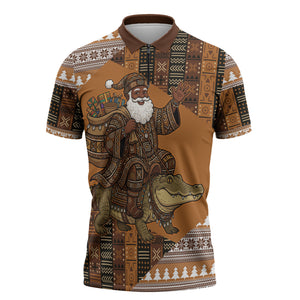 Mali Christmas Santa Nile Crocodile Zipper Polo Shirt Bogolanfini Mudcloth Inspired