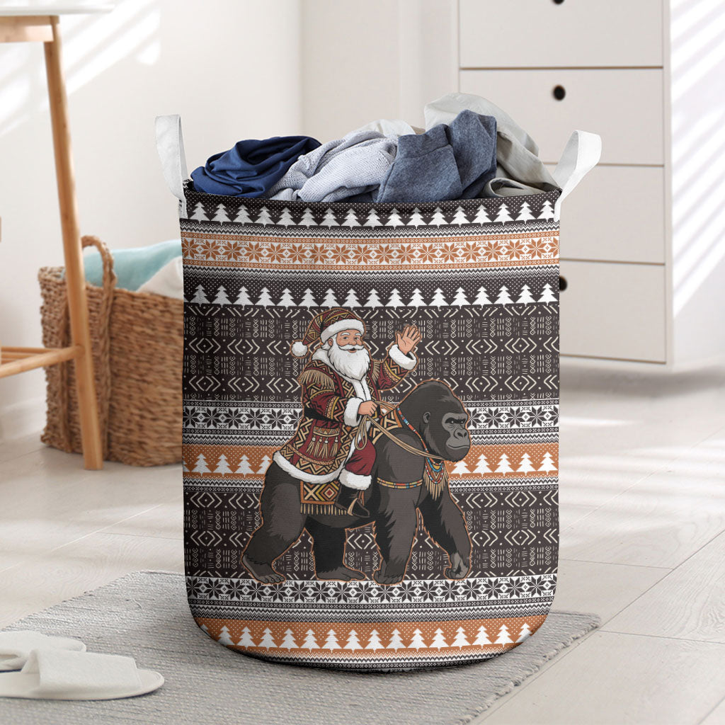 DR Congo Christmas Santa Gorilla Laundry Basket Kuba Inspired Geometric Pattern