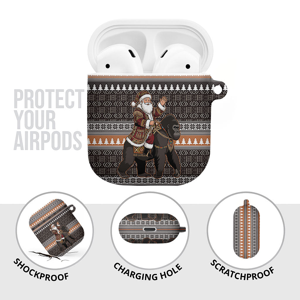 DR Congo Christmas Santa Gorilla AirPods Case Kuba Inspired Geometric Pattern