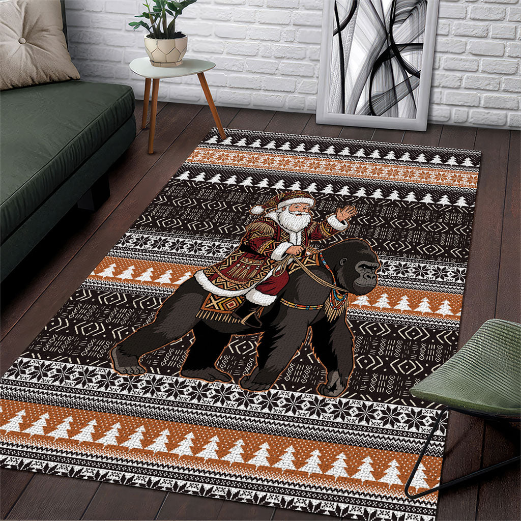 DR Congo Christmas Santa Gorilla Area Rug Kuba Inspired Geometric Pattern