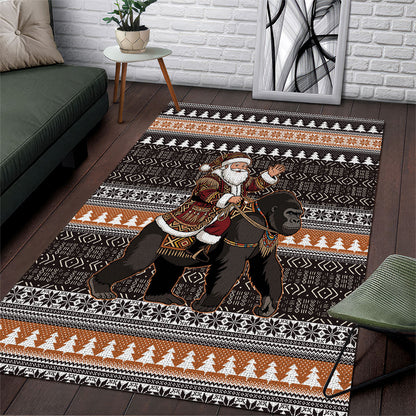 DR Congo Christmas Santa Gorilla Area Rug Kuba Inspired Geometric Pattern