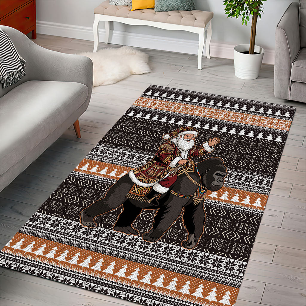 DR Congo Christmas Santa Gorilla Area Rug Kuba Inspired Geometric Pattern