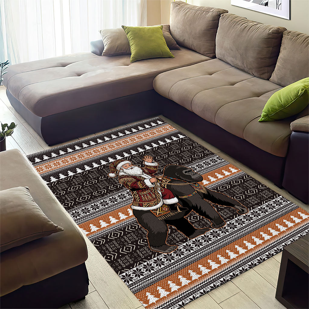 DR Congo Christmas Santa Gorilla Area Rug Kuba Inspired Geometric Pattern