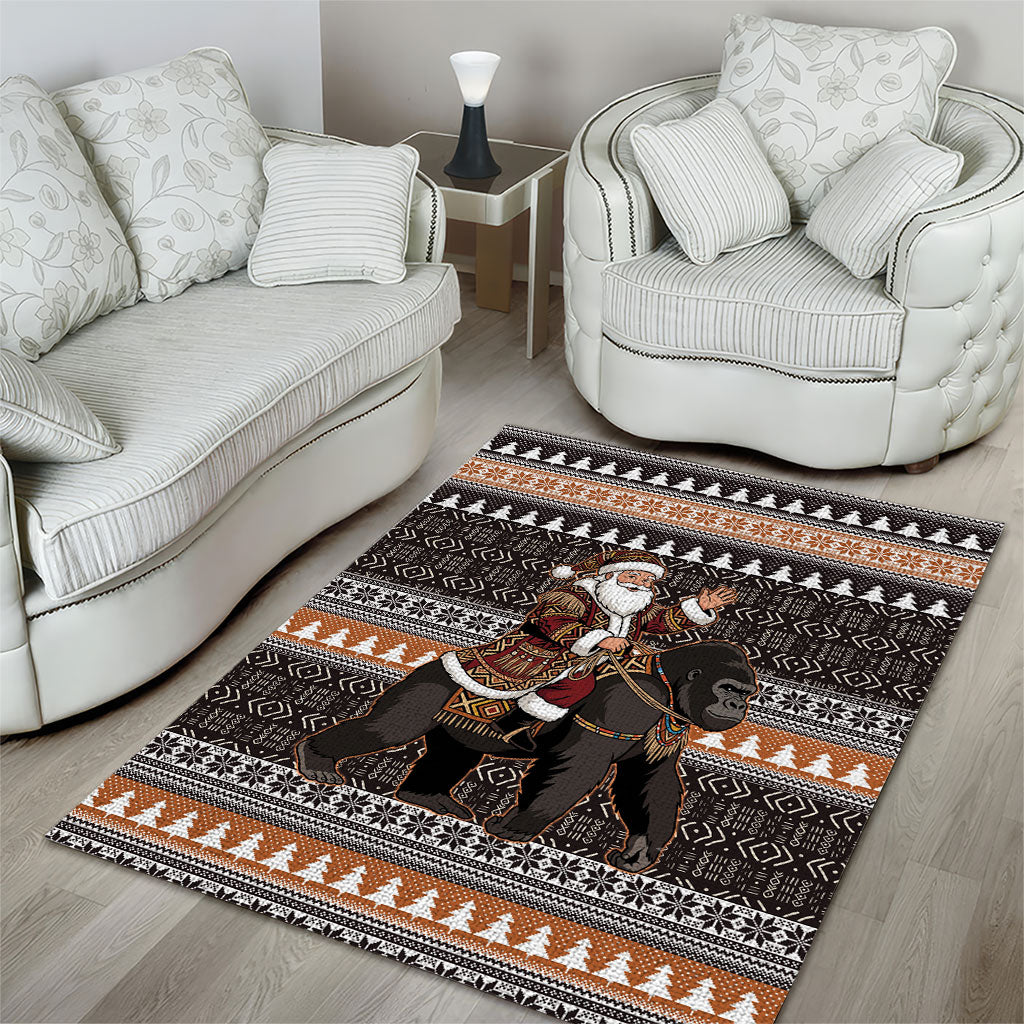 DR Congo Christmas Santa Gorilla Area Rug Kuba Inspired Geometric Pattern