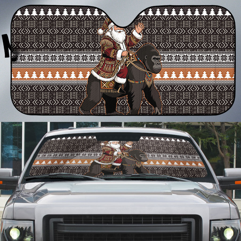 DR Congo Christmas Santa Gorilla Auto Sun Shade Kuba Inspired Geometric Pattern