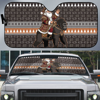 DR Congo Christmas Santa Gorilla Auto Sun Shade Kuba Inspired Geometric Pattern