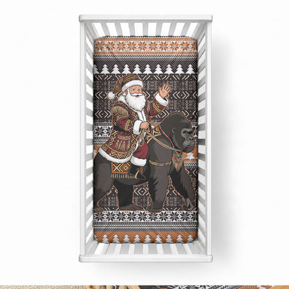DR Congo Christmas Santa Gorilla Baby Bed Cover Kuba Inspired Geometric Pattern