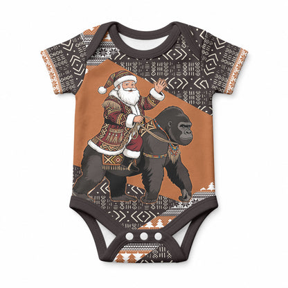 DR Congo Christmas Santa Gorilla Baby Onesie Kuba Inspired Geometric Pattern