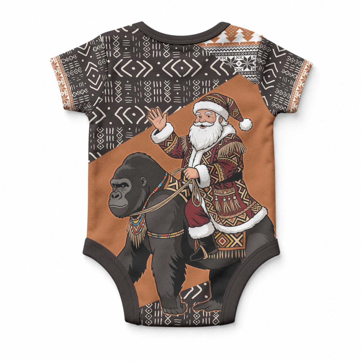 DR Congo Christmas Santa Gorilla Baby Onesie Kuba Inspired Geometric Pattern