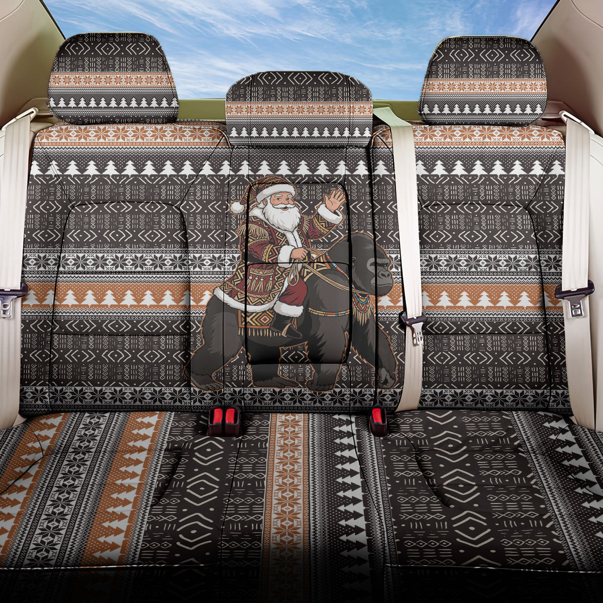 DR Congo Christmas Santa Gorilla Back Car Seat Cover Kuba Inspired Geometric Pattern