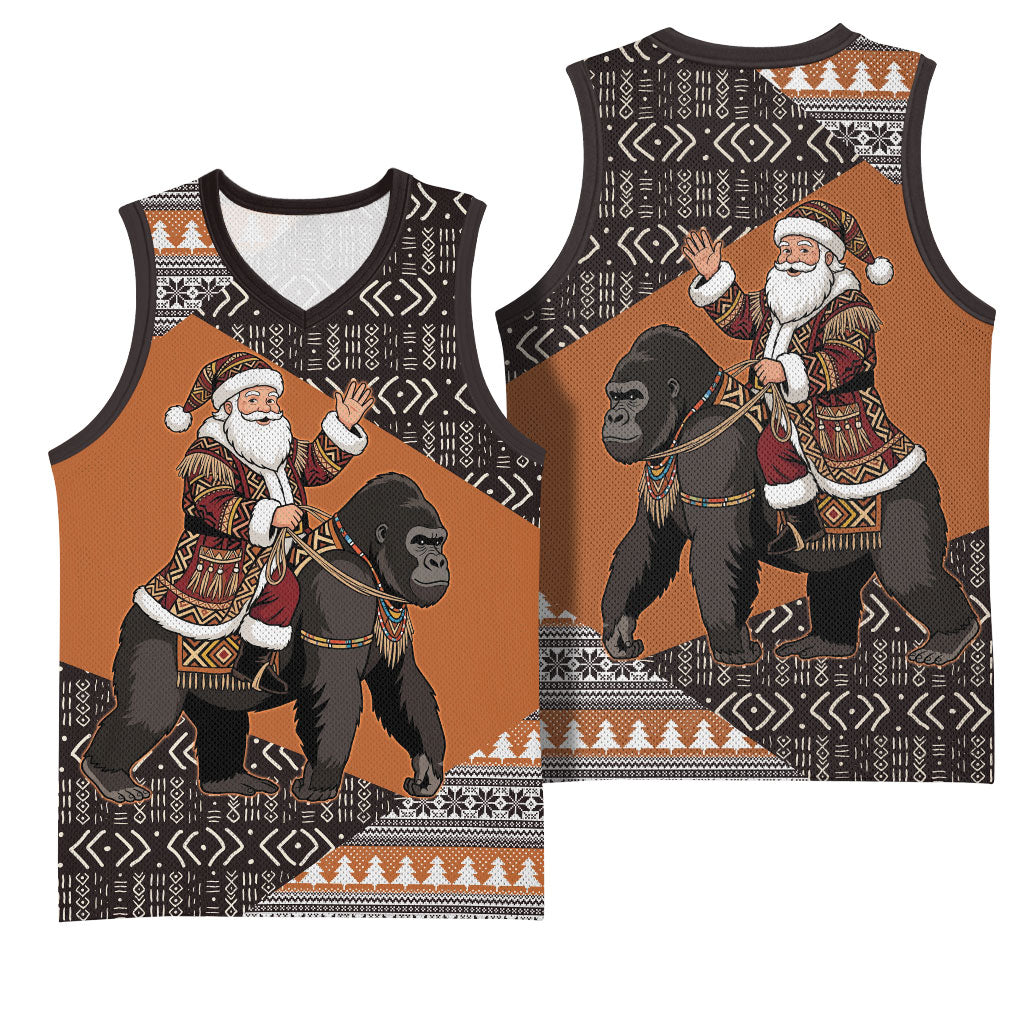 DR Congo Christmas Santa Gorilla Basketball Jersey Kuba Inspired Geometric Pattern