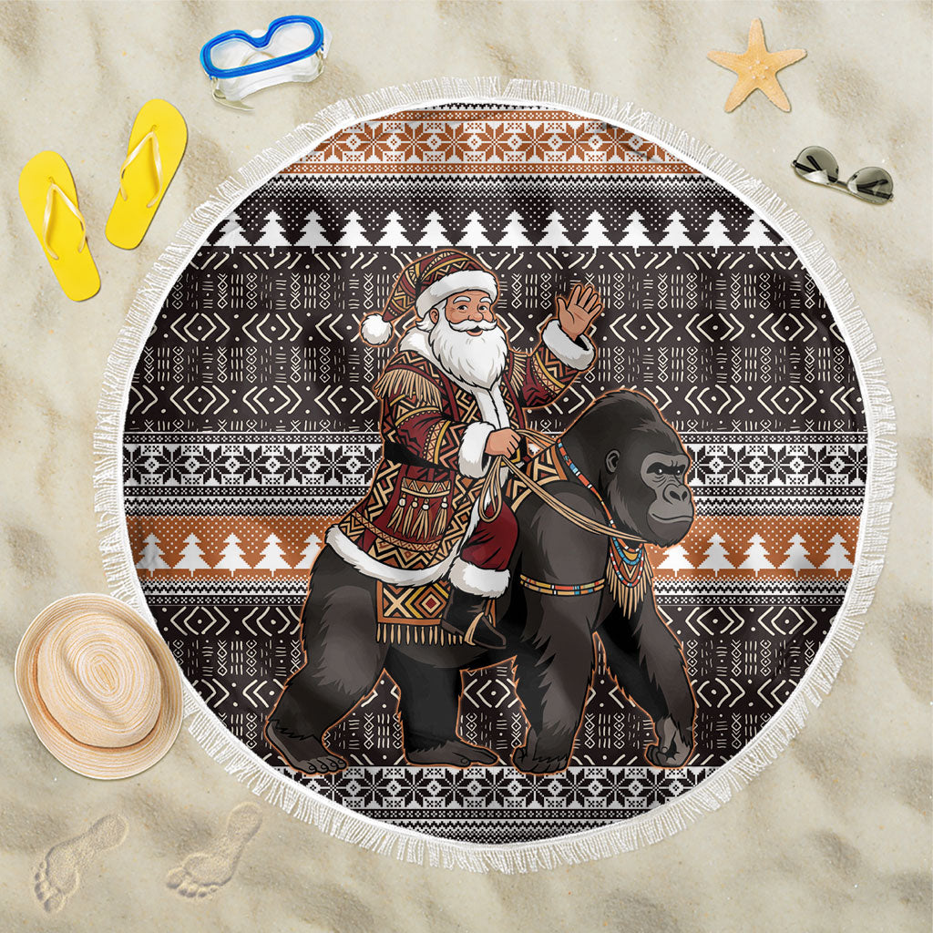 DR Congo Christmas Santa Gorilla Beach Blanket Kuba Inspired Geometric Pattern