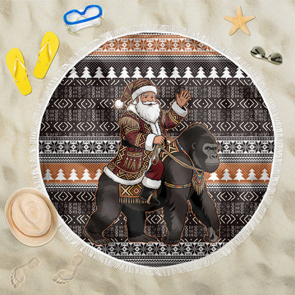 DR Congo Christmas Santa Gorilla Beach Blanket Kuba Inspired Geometric Pattern